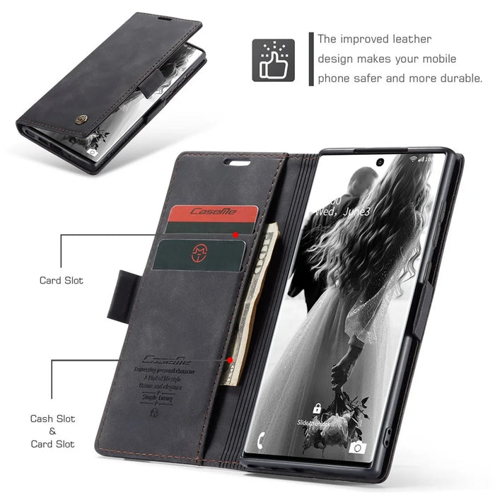 CASEME 013 Series Simplicity Auto-absorbed Leather Wallet Case for Samsung Galaxy Note20 Ultra/Note20 Ultra 5G - Black - 5