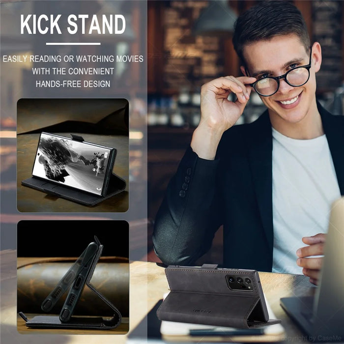 CASEME 013 Series Simplicity Auto-absorbed Leather Wallet Case for Samsung Galaxy Note20 Ultra/Note20 Ultra 5G - Black - 7