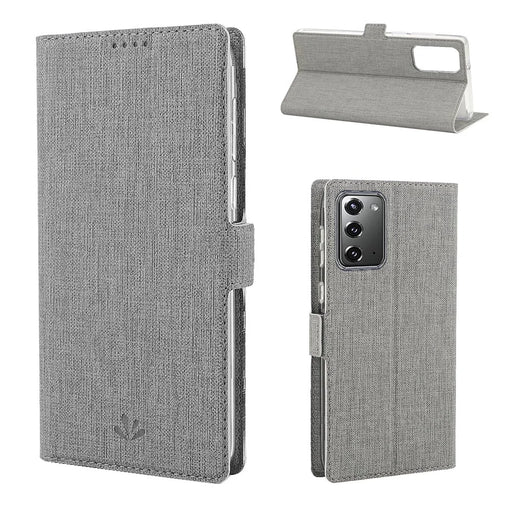VILI DMK Cross Texture Double Magnetic Clasp Leather Wallet Covering Case for Samsung Galaxy Note20/Note20 5G - Grey - 1