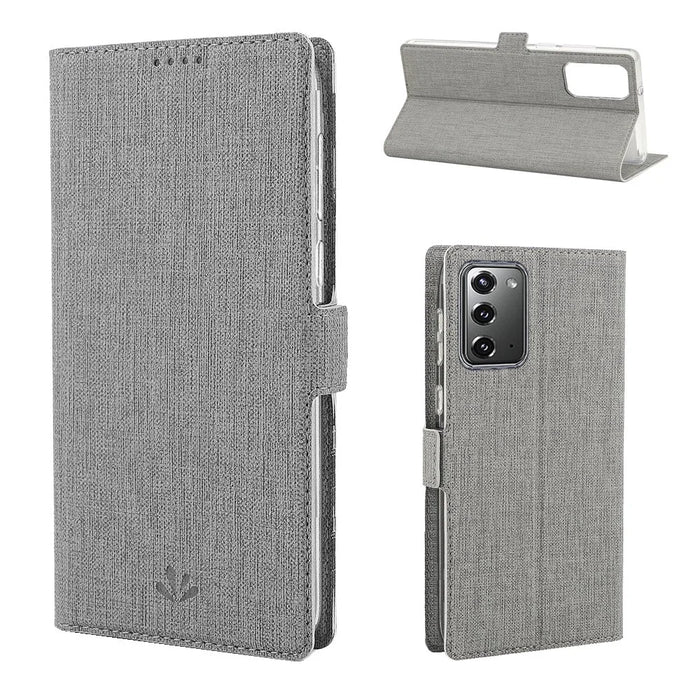 VILI DMK Cross Texture Double Magnetic Clasp Leather Wallet Covering Case for Samsung Galaxy Note20/Note20 5G - Grey - 1