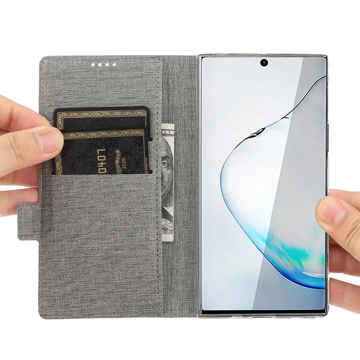 VILI DMK Cross Texture Double Magnetic Clasp Leather Wallet Covering Case for Samsung Galaxy Note20/Note20 5G - Grey - 3
