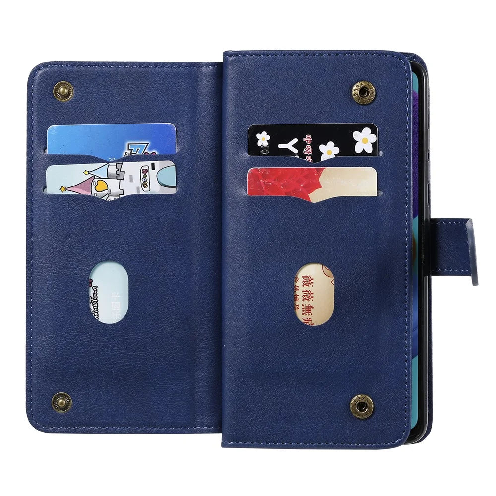 For Samsung Galaxy A51 SM-A515 Leather Case with 10 Card Holder Phone Cover Stand - Blue - 6