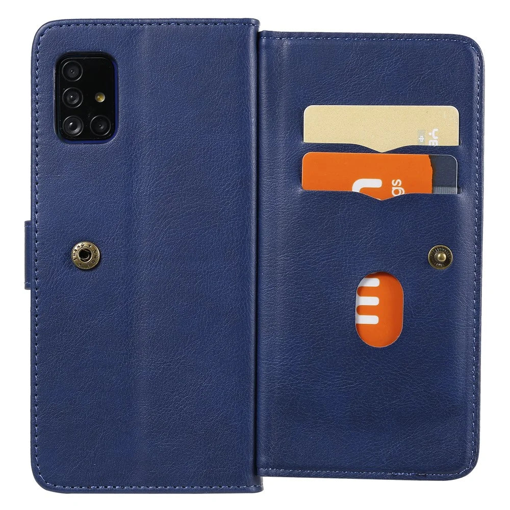 For Samsung Galaxy A51 SM-A515 Leather Case with 10 Card Holder Phone Cover Stand - Blue - 7