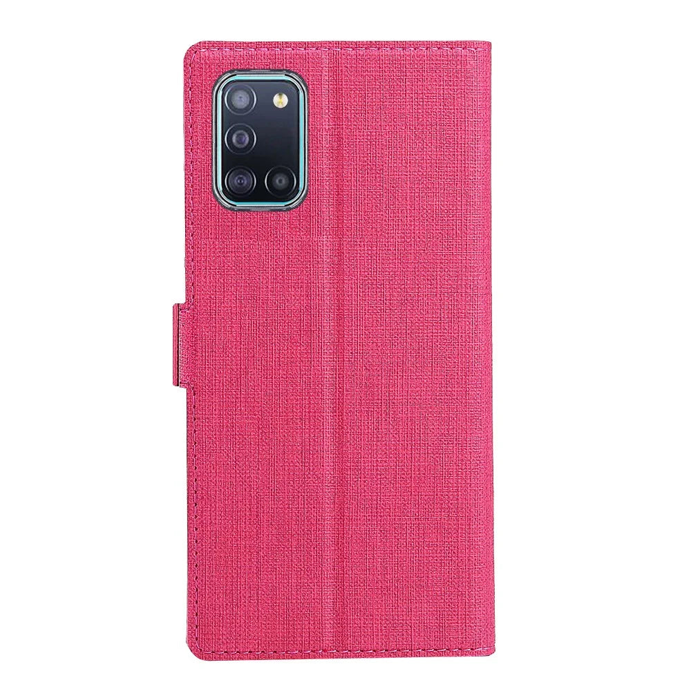 VILI DMK Cross Texture Double Magnetic Clasp Leather Wallet Case for Samsung Galaxy A31 - Pink - 4