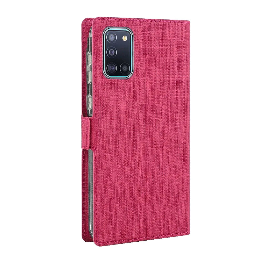 VILI DMK Cross Texture Double Magnetic Clasp Leather Wallet Case for Samsung Galaxy A31 - Pink - 6