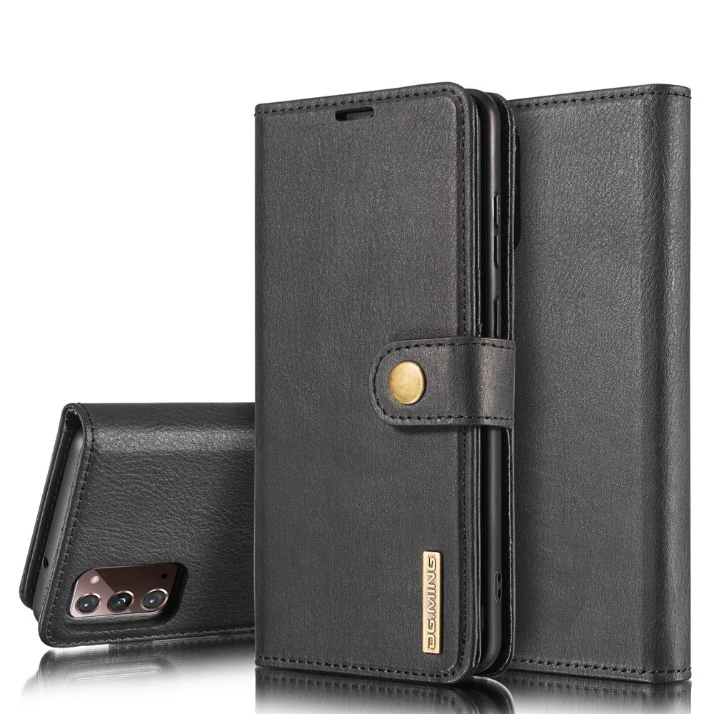 DG.MING Detachable 2-in-1 PC Back Cover + Split Leather Case for Samsung Galaxy Note20 / Note20 5G - Black - 1