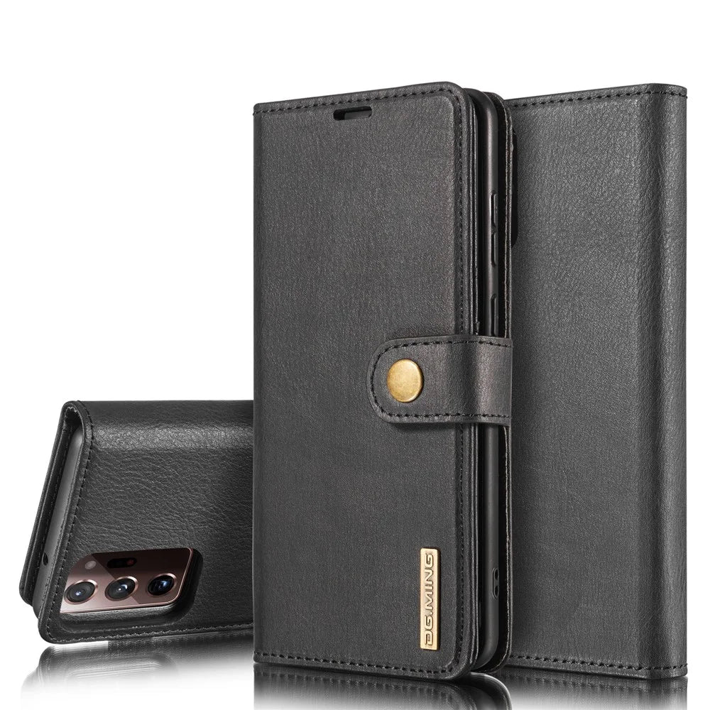 DG.MING For Samsung Galaxy Note20 Ultra / Note20 Ultra 5G Wallet Phone Case Detachable 2 in 1 Leather Shell Shockproof Flip Protective Cover - Black - 1