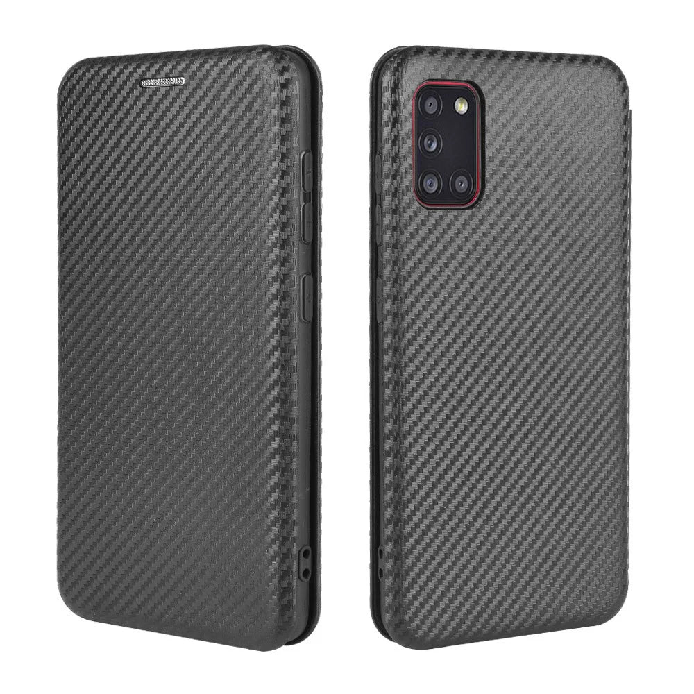 Carbon Fiber Skin Leather Auto-absorbed Shell for Samsung Galaxy A31 - Black - 2