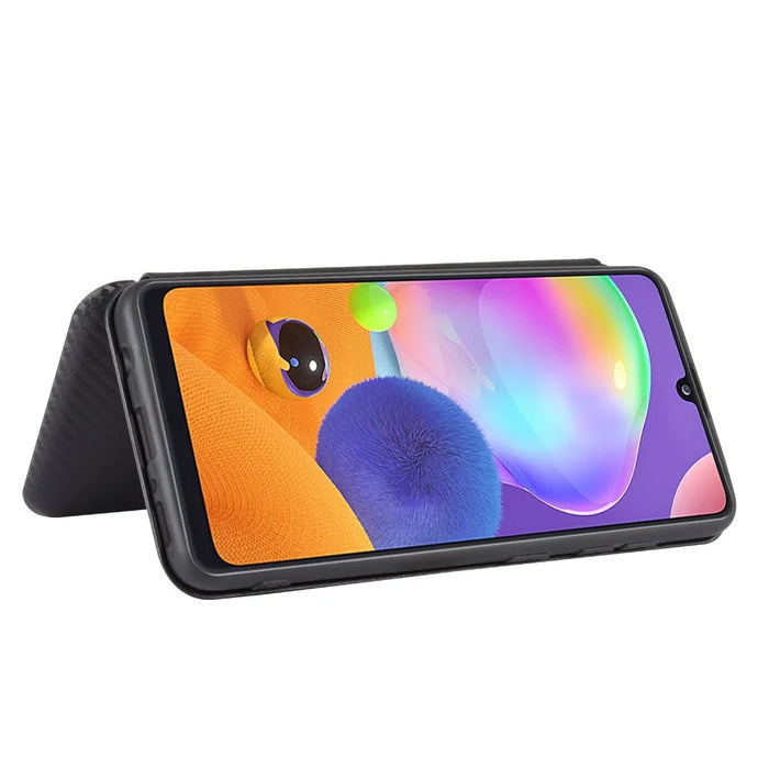 Carbon Fiber Skin Leather Auto-absorbed Shell for Samsung Galaxy A31 - Black - 6
