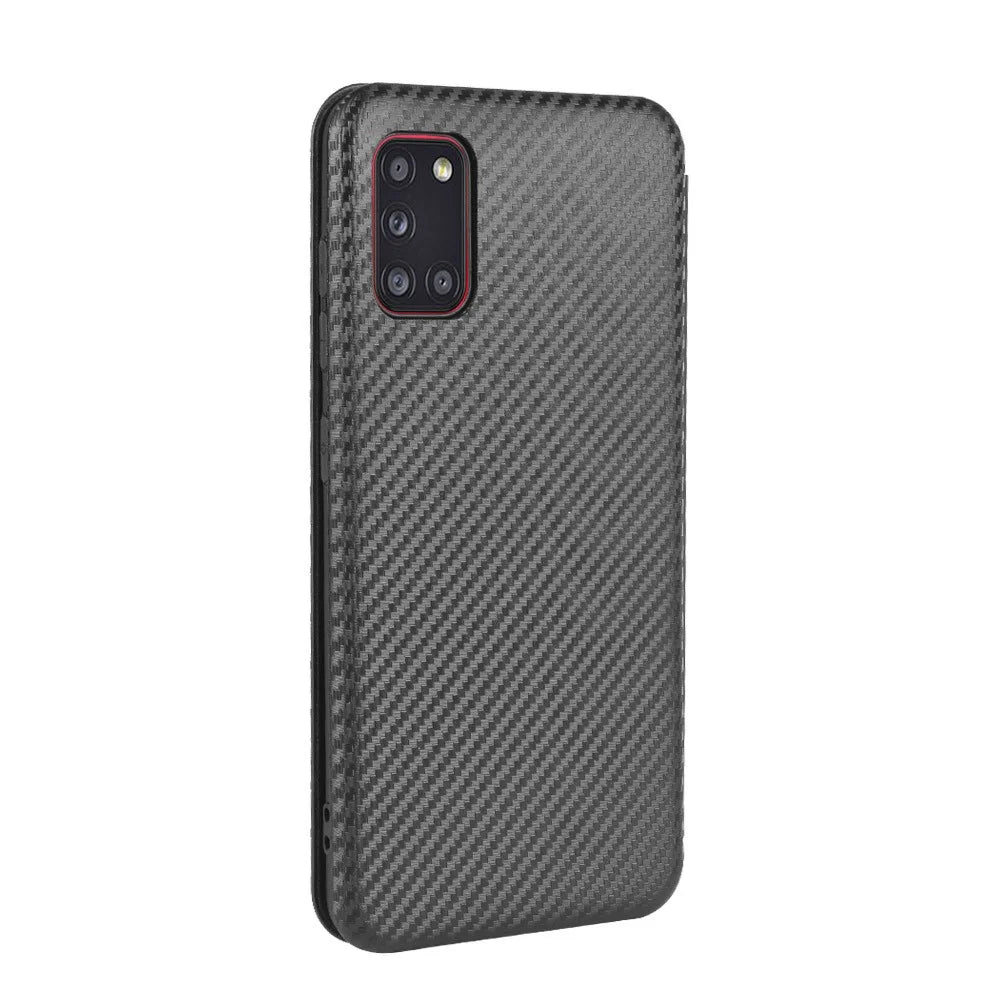 Carbon Fiber Skin Leather Auto-absorbed Shell for Samsung Galaxy A31 - Black - 7