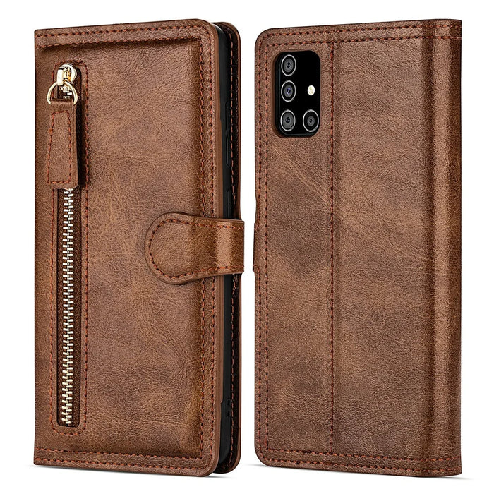 Zipper Pocket Wallet Leather Stand Case for Samsung Galaxy A51 SM-A515 - Brown - 2