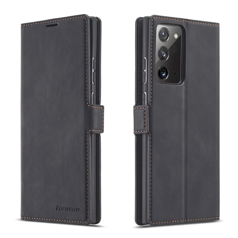 FORWENW Fantasy Series Silky Touch Leather Mobile Phone Shell for Samsung Galaxy Note20/Note20 5G - Black - 1