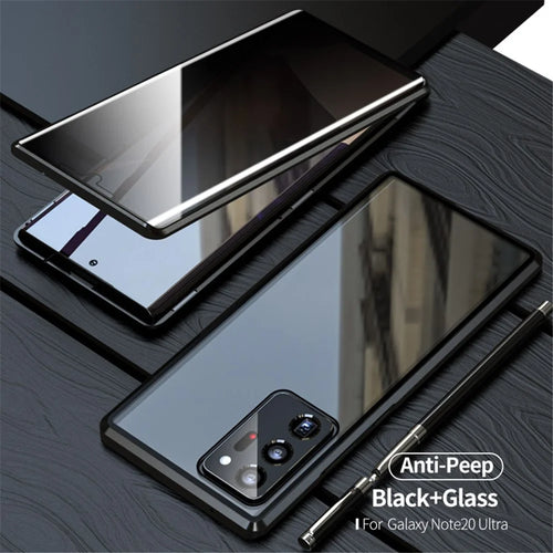 Magnetic Metal Frame + Double-sided Tempered Glass Case Anti-peep Shell for Samsung Galaxy Note20 Ultra/Note20 Ultra 5G - Black - 1