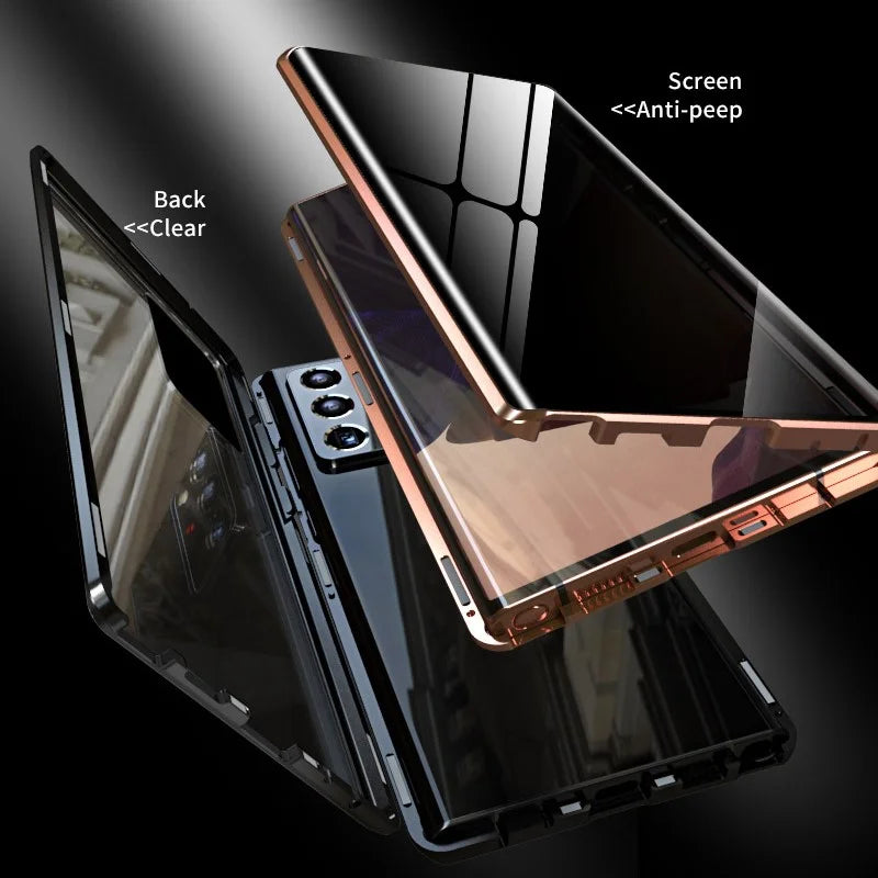 Magnetic Metal Frame + Double-sided Tempered Glass Case Anti-peep Shell for Samsung Galaxy Note20 Ultra/Note20 Ultra 5G - Black - 4