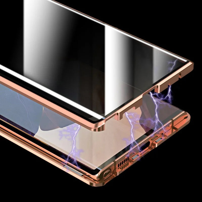 Magnetic Metal Frame + Double-sided Tempered Glass Case Anti-peep Shell for Samsung Galaxy Note20 Ultra/Note20 Ultra 5G - Black - 5