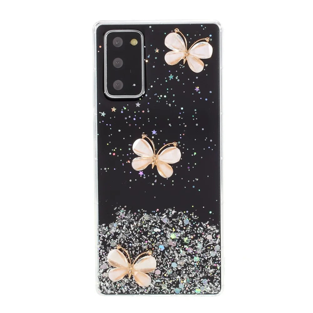 3D Butterfly Rhinestone Decor Epoxy TPU Case for Samsung Galaxy Note20 Ultra/Note20 Ultra 5G - Black - 1