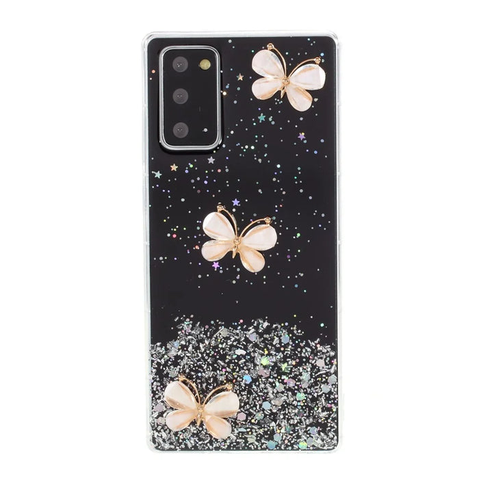 3D Butterfly Rhinestone Decor Epoxy TPU Case for Samsung Galaxy Note20 Ultra/Note20 Ultra 5G - Black - 1