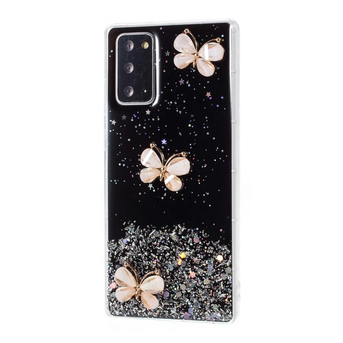 3D Butterfly Rhinestone Decor Epoxy TPU Case for Samsung Galaxy Note20 Ultra/Note20 Ultra 5G - Black - 2