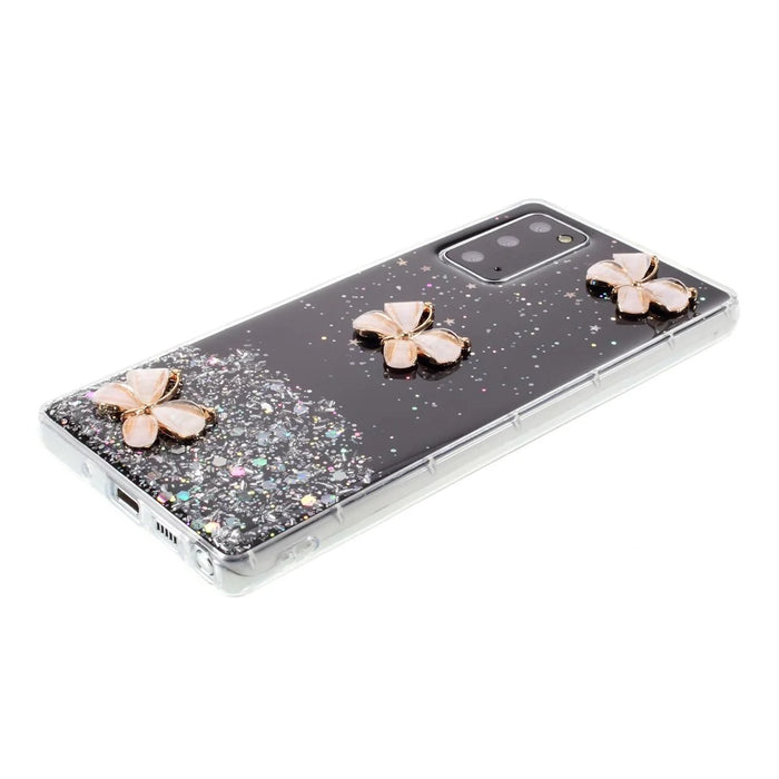 3D Butterfly Rhinestone Decor Epoxy TPU Case for Samsung Galaxy Note20 Ultra/Note20 Ultra 5G - Black - 5
