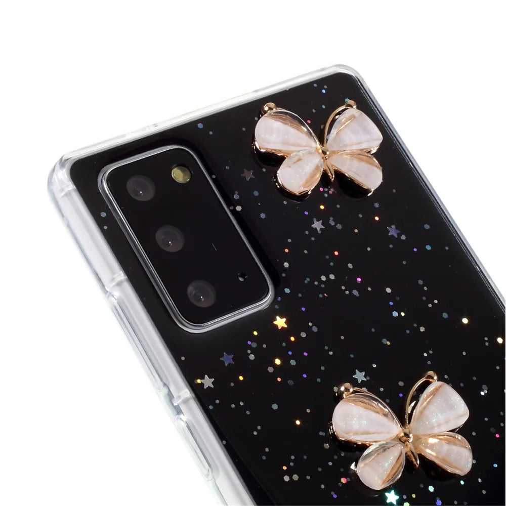 3D Butterfly Rhinestone Decor Epoxy TPU Cover for Samsung Galaxy Note20 4G/5G - Black - 4