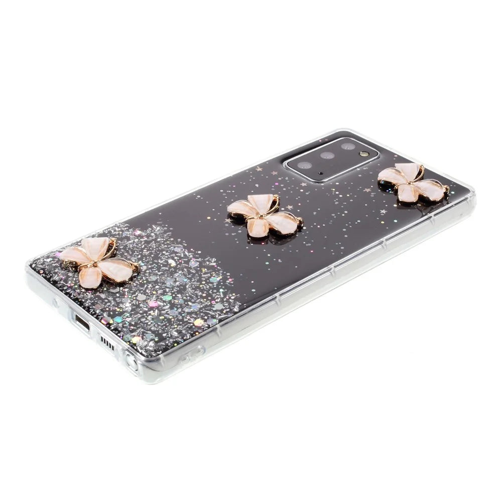 3D Butterfly Rhinestone Decor Epoxy TPU Cover for Samsung Galaxy Note20 4G/5G - Black - 5