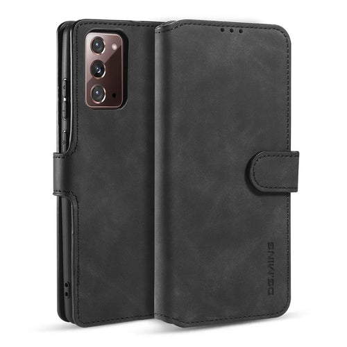 DG.MING Vintage PU Leather Wallet Stand Case for Samsung Galaxy Note20 4G/5G - Black - 1