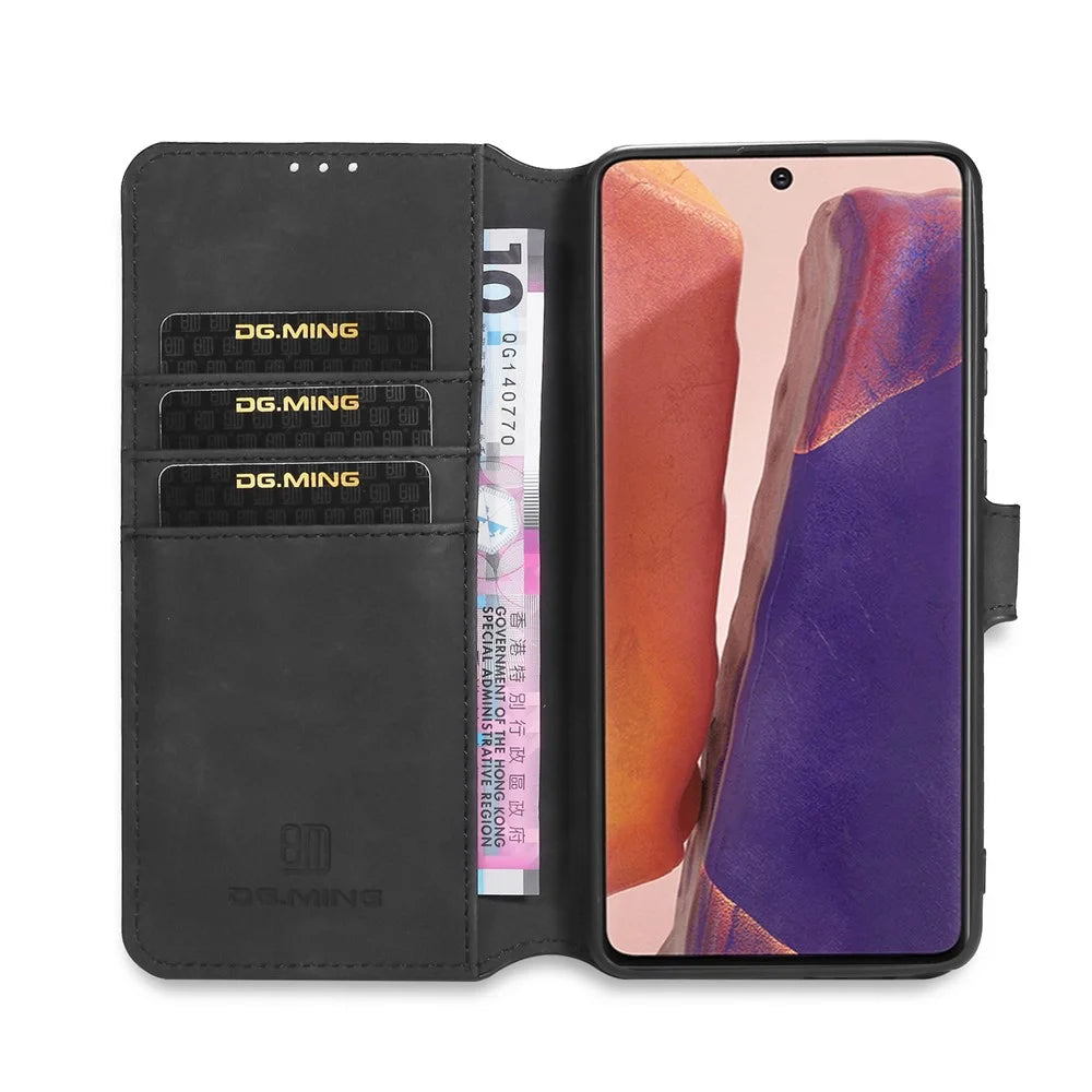 DG.MING Vintage PU Leather Wallet Stand Case for Samsung Galaxy Note20 4G/5G - Black - 4