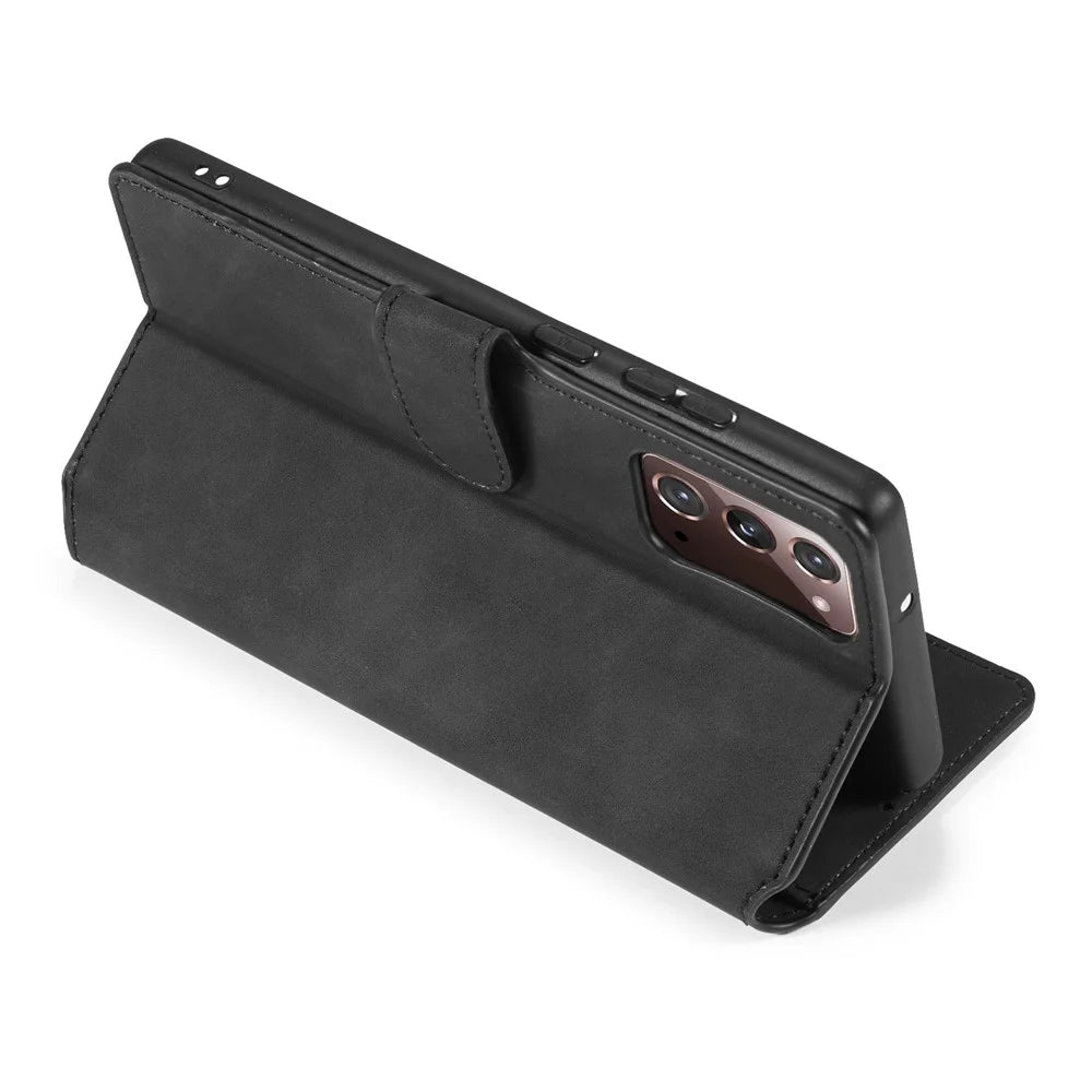 DG.MING Vintage PU Leather Wallet Stand Case for Samsung Galaxy Note20 4G/5G - Black - 6