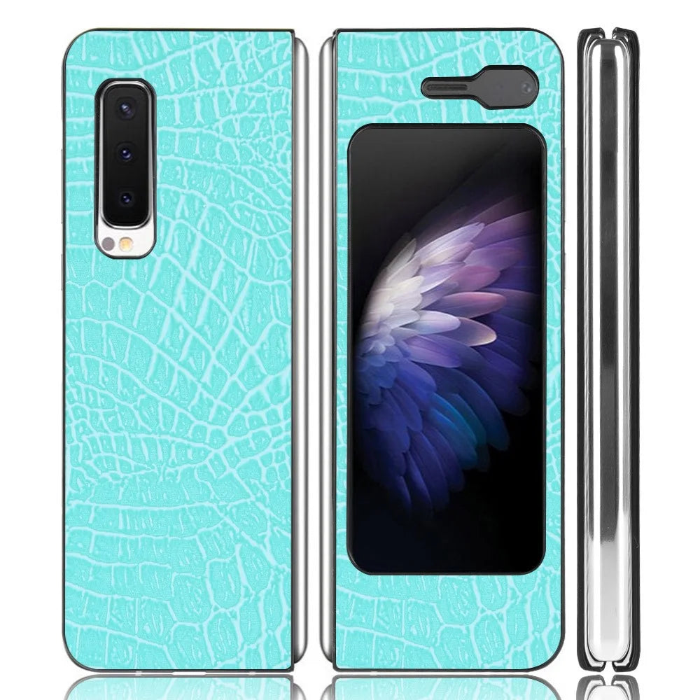 Crocodile Skin PU Leather Coated PC Phone Back Case for Samsung Galaxy Fold 5G / Fold 4G / W20 5G - Baby Blue - 1