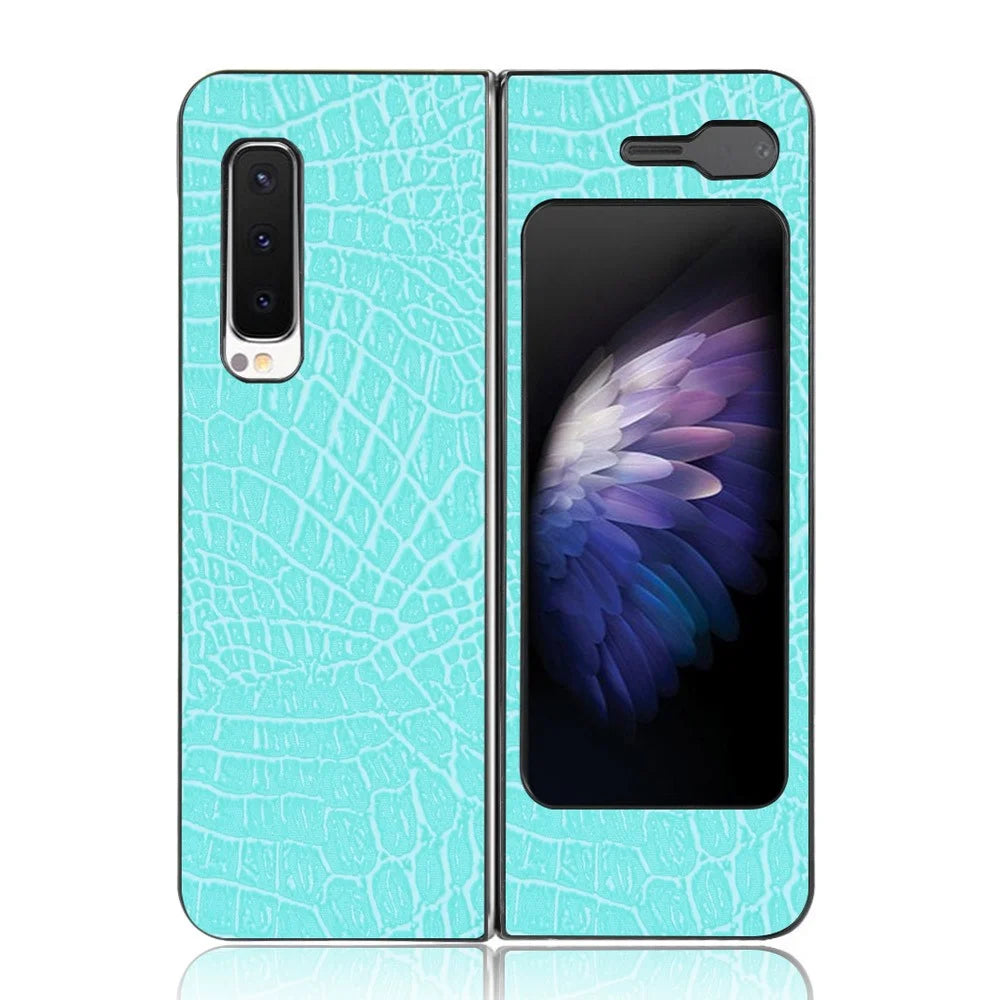 Crocodile Skin PU Leather Coated PC Phone Back Case for Samsung Galaxy Fold 5G / Fold 4G / W20 5G - Baby Blue - 2