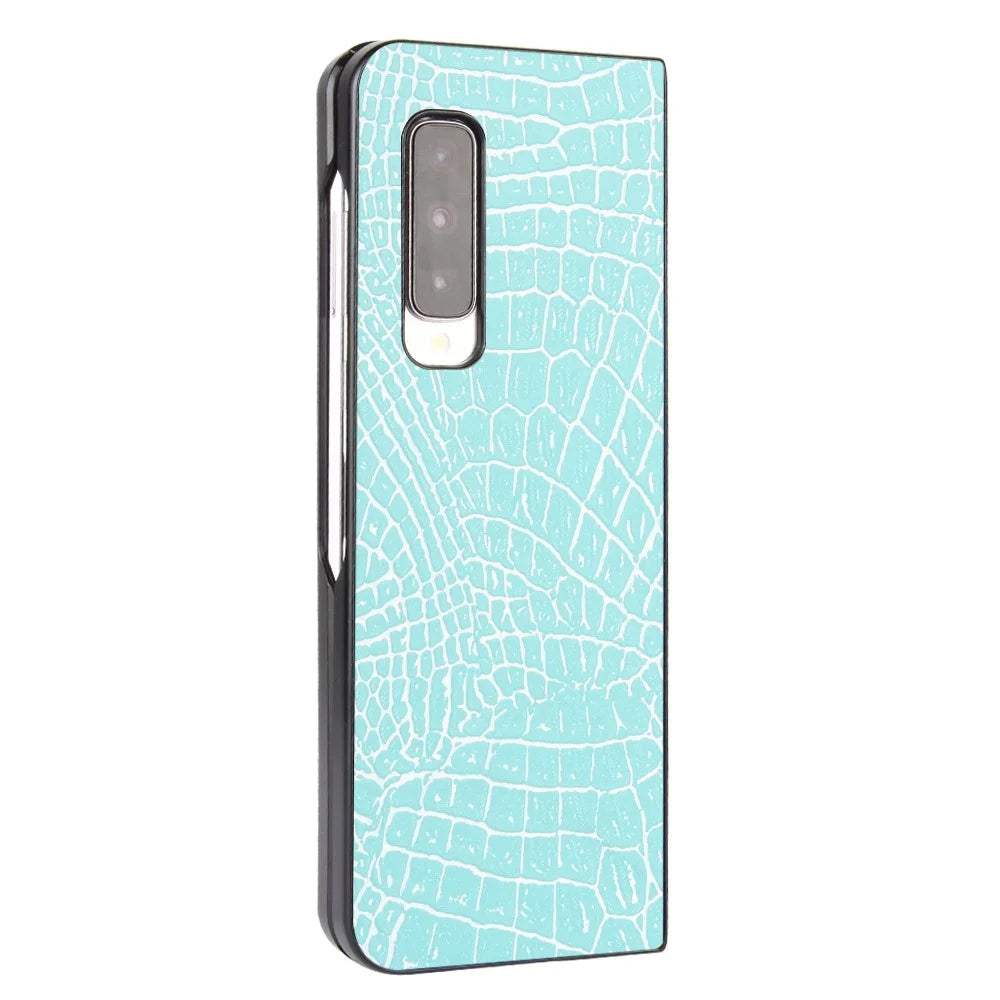 Crocodile Skin PU Leather Coated PC Phone Back Case for Samsung Galaxy Fold 5G / Fold 4G / W20 5G - Baby Blue - 4