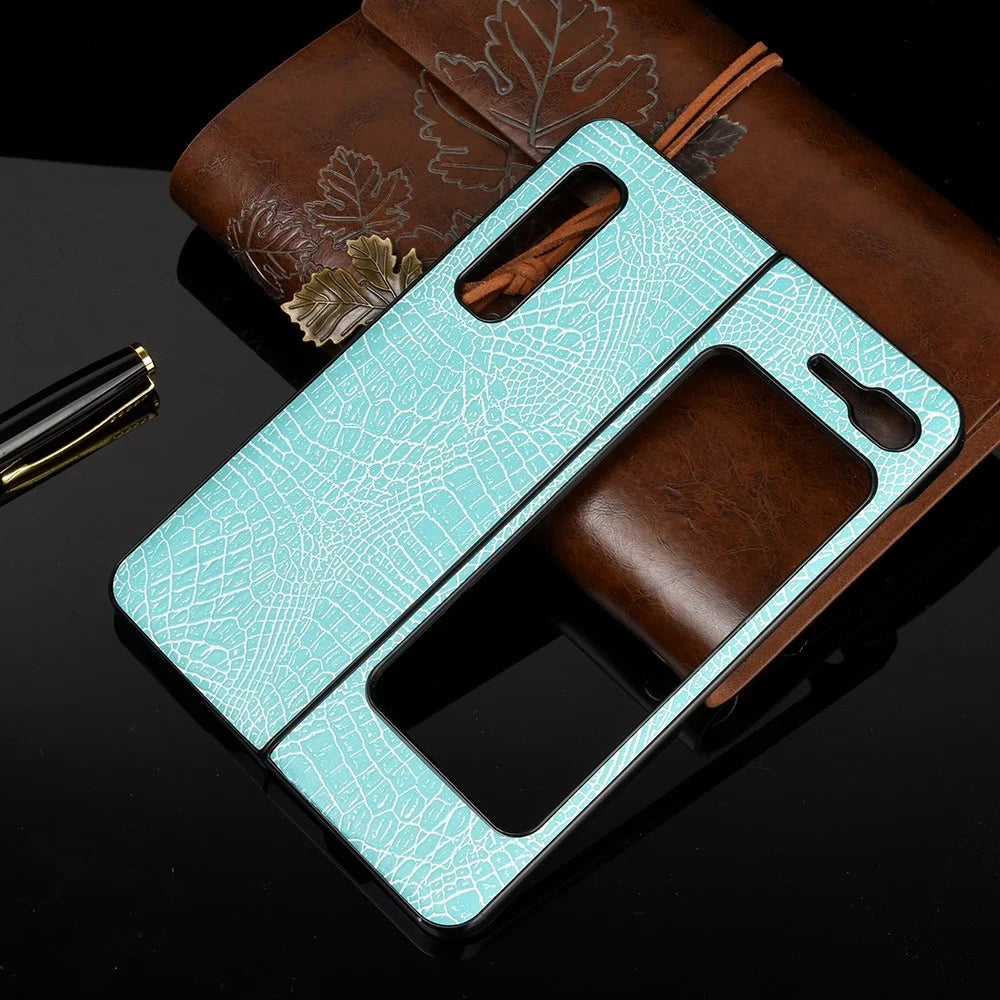 Crocodile Skin PU Leather Coated PC Phone Back Case for Samsung Galaxy Fold 5G / Fold 4G / W20 5G - Baby Blue - 5