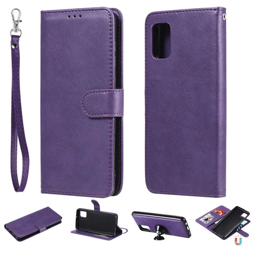 For Samsung Galaxy A31 Case 2 in 1 Detachable Magnetic Leather Wallet Mobile Cover with Strap - Purple - 1