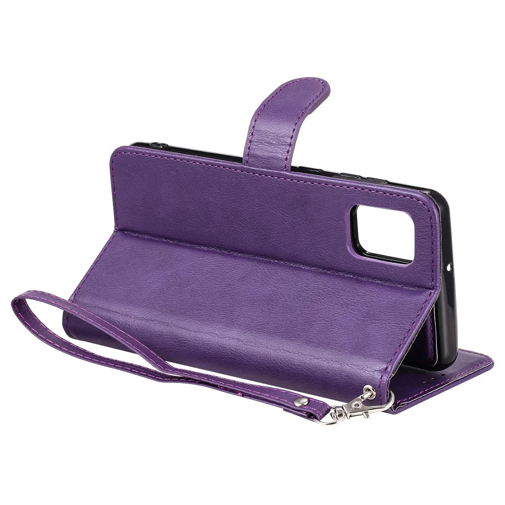 For Samsung Galaxy A31 Case 2 in 1 Detachable Magnetic Leather Wallet Mobile Cover with Strap - Purple - 5