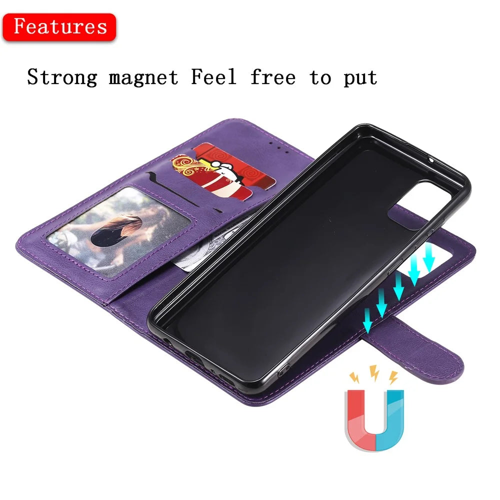 For Samsung Galaxy A31 Case 2 in 1 Detachable Magnetic Leather Wallet Mobile Cover with Strap - Purple - 7