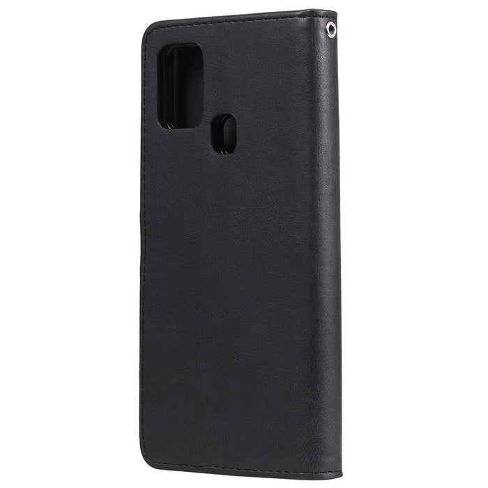 For Samsung Galaxy A21s Case 2 in 1 Detachable Magnetic Leather Wallet Mobile Cover with Strap - Black - 3