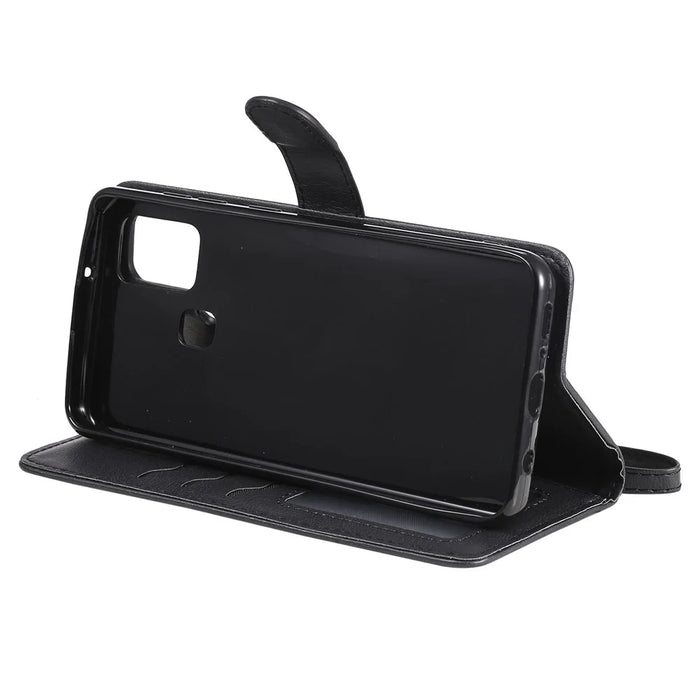 For Samsung Galaxy A21s Case 2 in 1 Detachable Magnetic Leather Wallet Mobile Cover with Strap - Black - 6