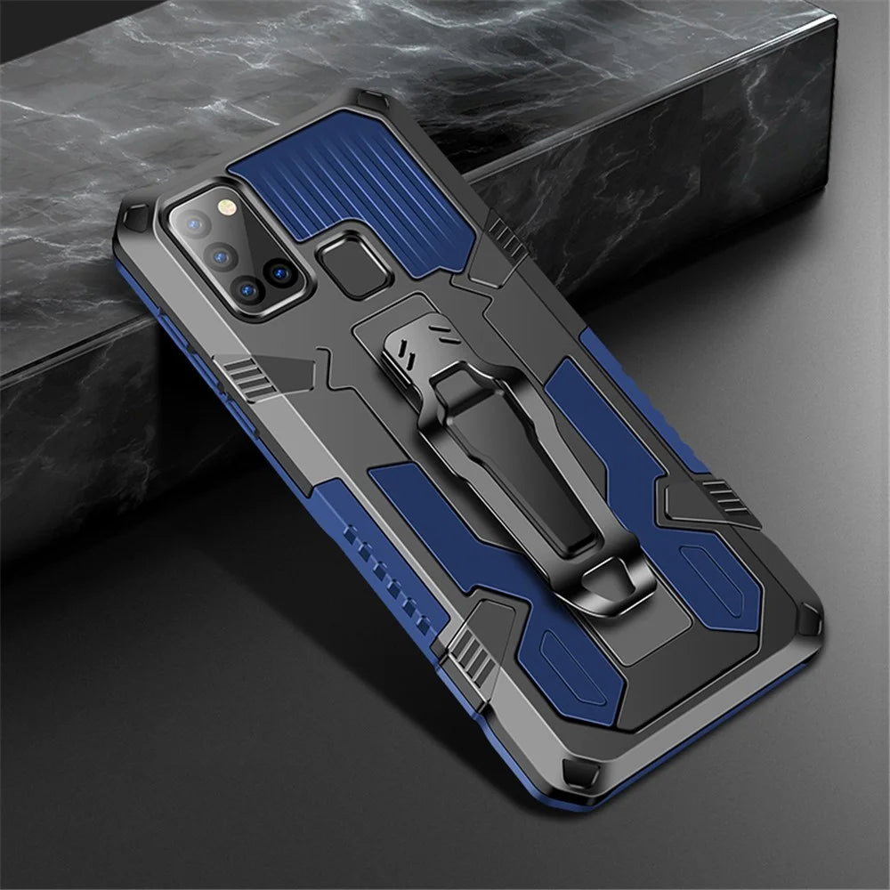 Cool Warrior PC+TPU+Metal Hybrid Cover with Kickstand Belt Clip for Samsung Galaxy A21s - Blue - 1
