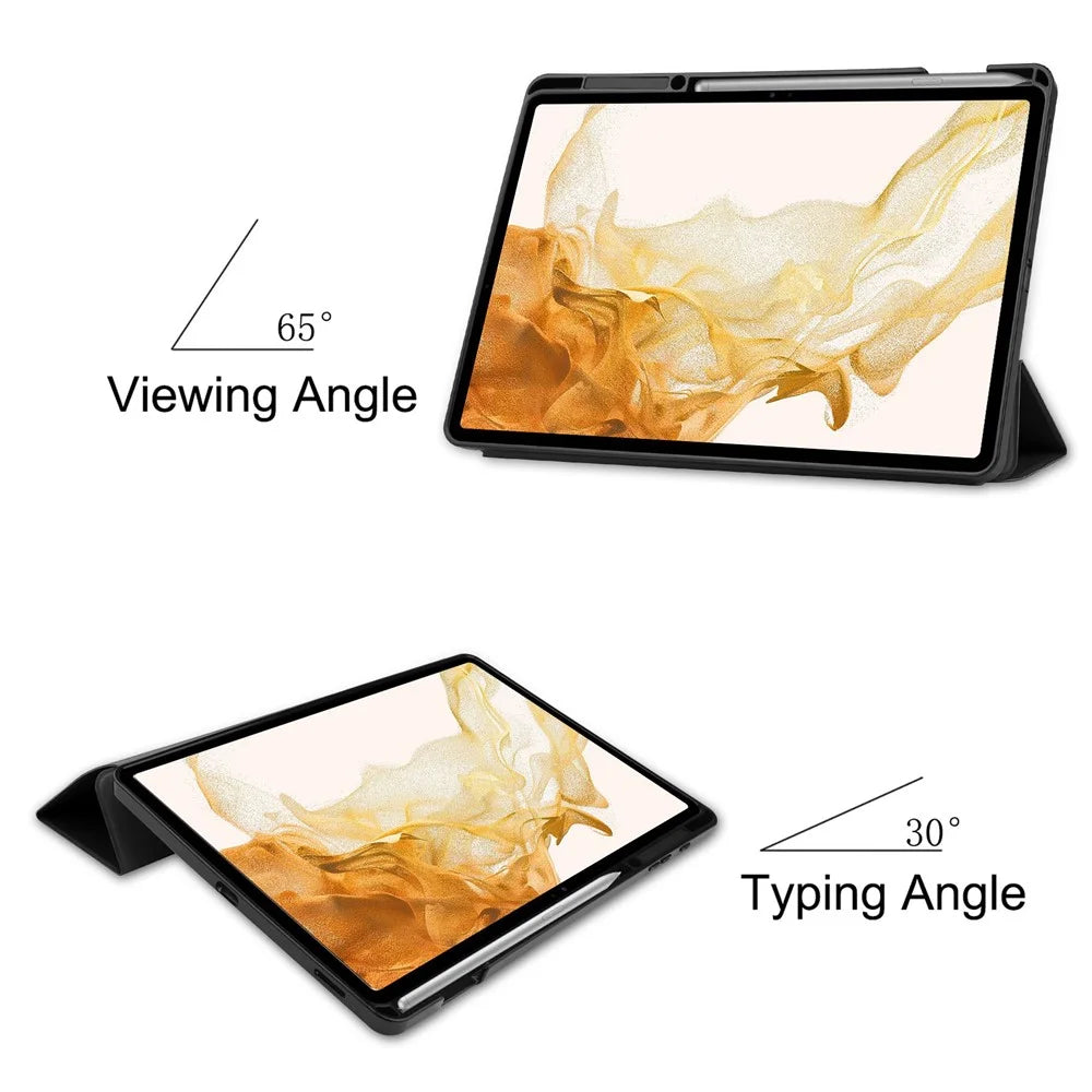 Sturdy Tri-fold Stand Smart Leather Case with Pen Slot for Samsung Galaxy Tab S7+ / S8+ - Black - 3