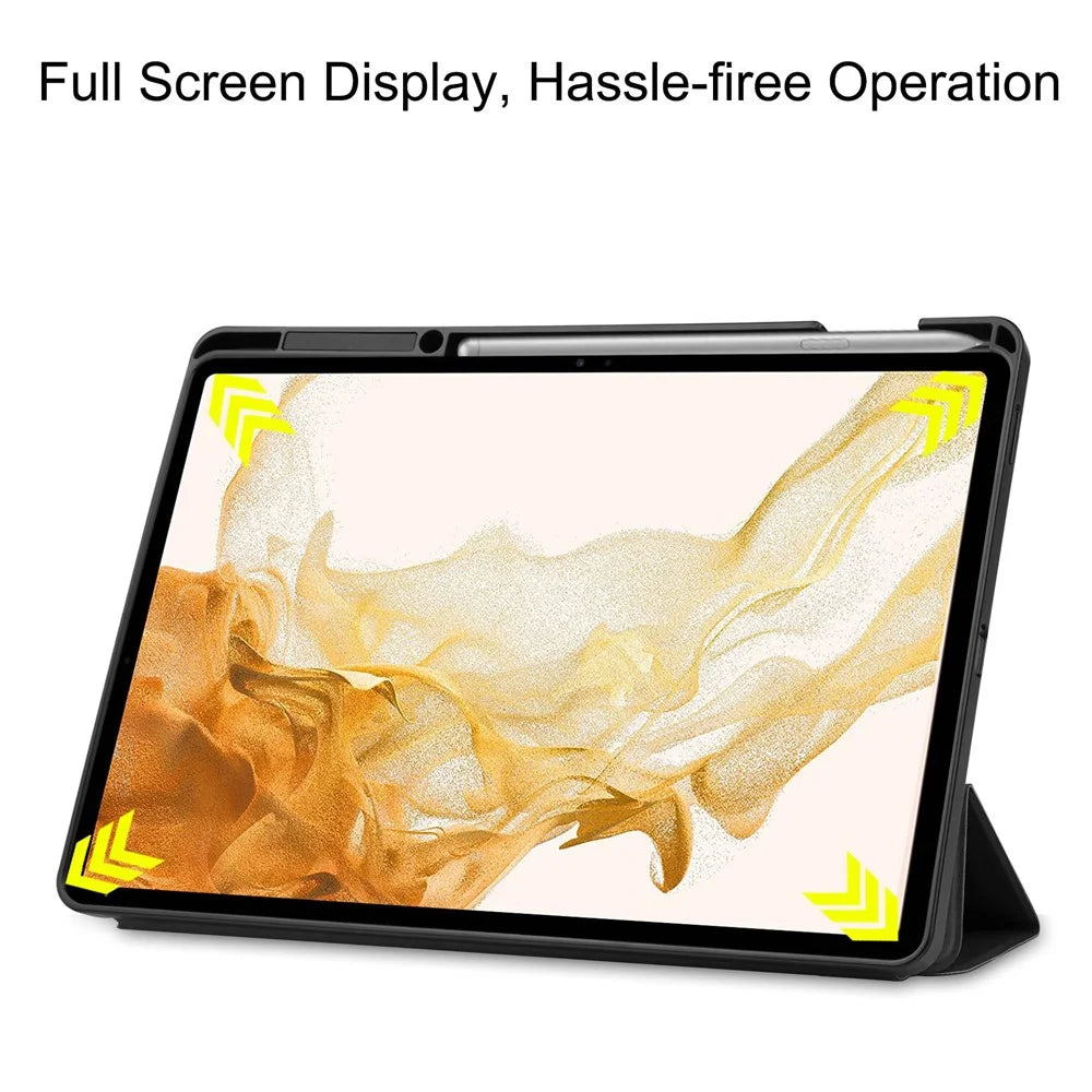 Sturdy Tri-fold Stand Smart Leather Case with Pen Slot for Samsung Galaxy Tab S7+ / S8+ - Black - 4