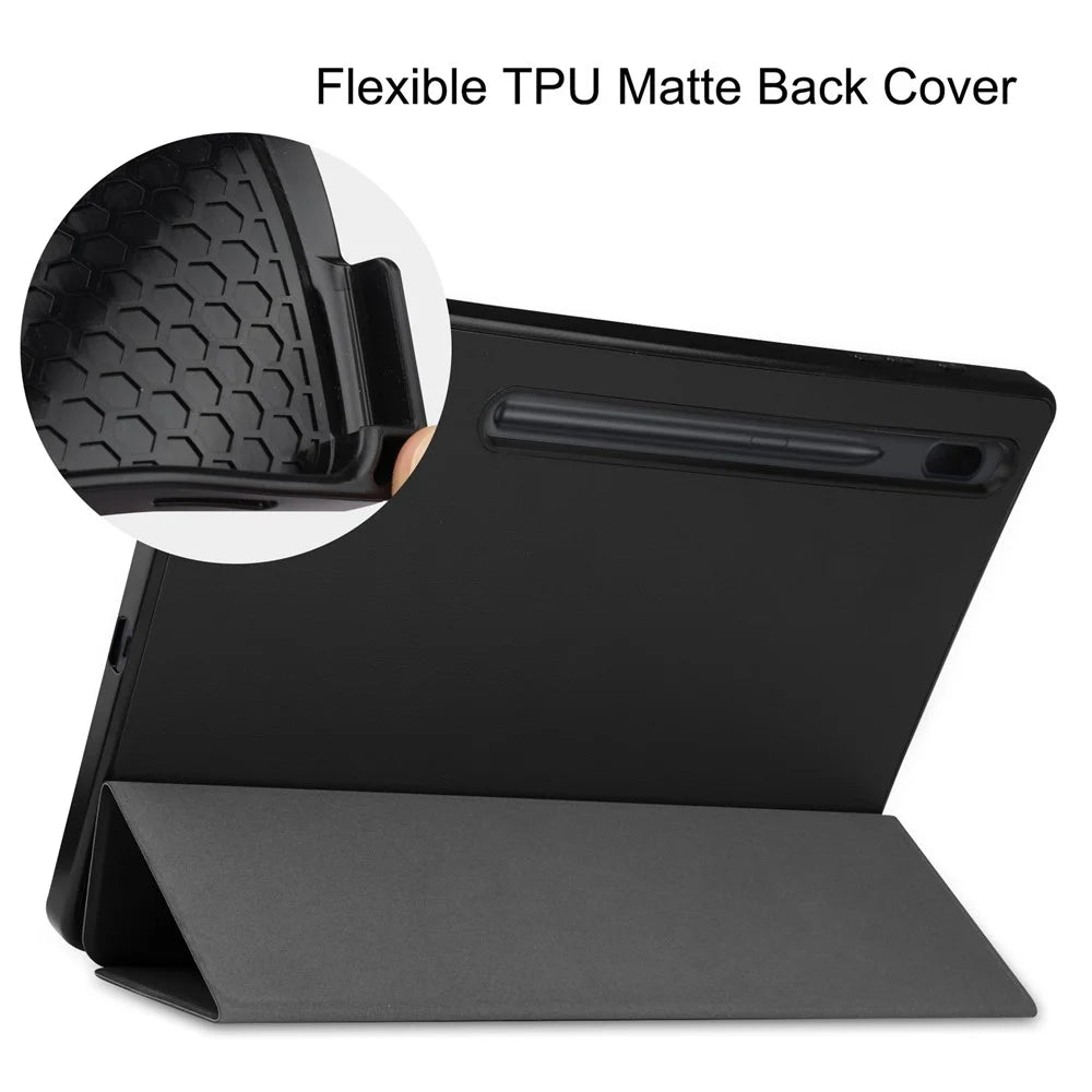 Sturdy Tri-fold Stand Smart Leather Case with Pen Slot for Samsung Galaxy Tab S7+ / S8+ - Black - 5