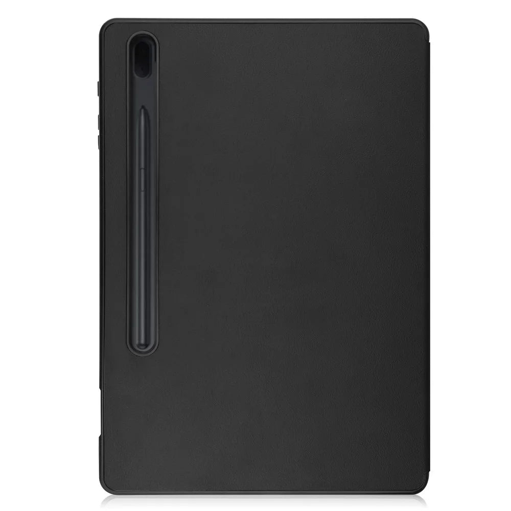 Sturdy Tri-fold Stand Smart Leather Case with Pen Slot for Samsung Galaxy Tab S7+ / S8+ - Black - 6