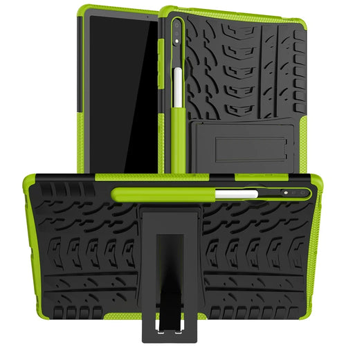 Cool Tyre Hybrid PC + TPU Protector Cover with Kickstand for Samsung Galaxy Tab S9+ / Tab S7+ / Tab S7 FE / S8+ - Green - 1