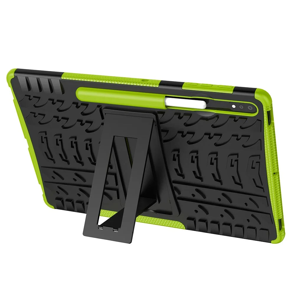 Cool Tyre Hybrid PC + TPU Protector Cover with Kickstand for Samsung Galaxy Tab S9+ / Tab S7+ / Tab S7 FE / S8+ - Green - 2
