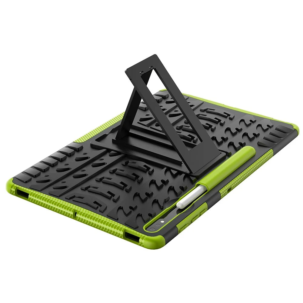 Cool Tyre Hybrid PC + TPU Protector Cover with Kickstand for Samsung Galaxy Tab S9+ / Tab S7+ / Tab S7 FE / S8+ - Green - 5
