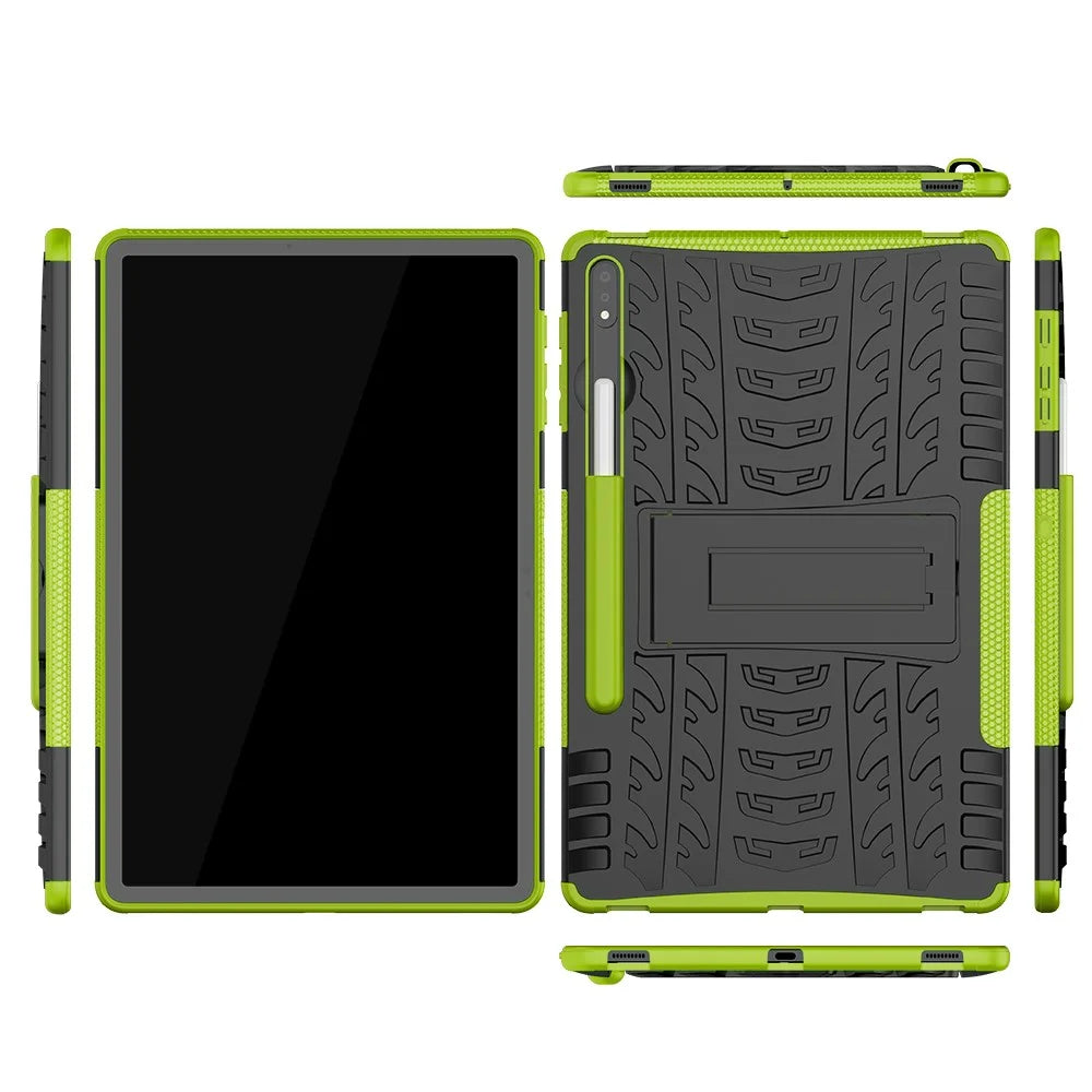 Cool Tyre Hybrid PC + TPU Protector Cover with Kickstand for Samsung Galaxy Tab S9+ / Tab S7+ / Tab S7 FE / S8+ - Green - 6