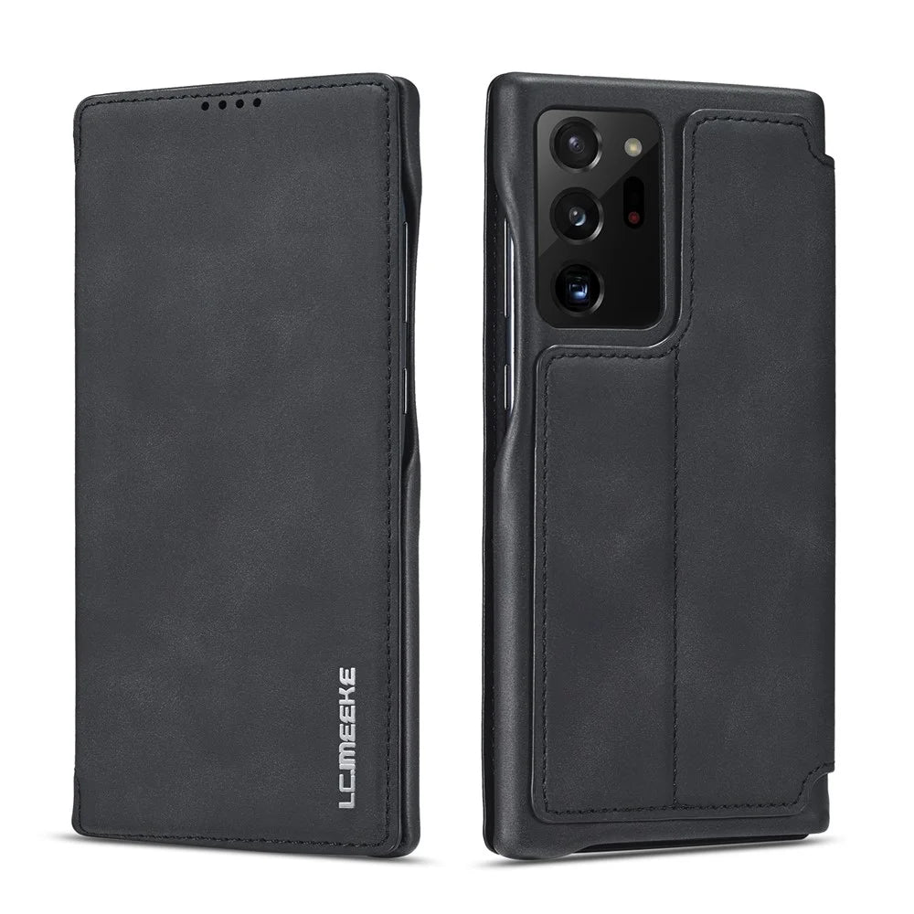 LC.IMEEKE Retro Style Leather Card Holder Case for Samsung Galaxy Note20 Ultra/Note20 Ultra 5G - Black - 1