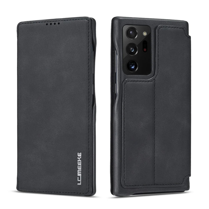 LC.IMEEKE Retro Style Leather Card Holder Case for Samsung Galaxy Note20 Ultra/Note20 Ultra 5G - Black - 1