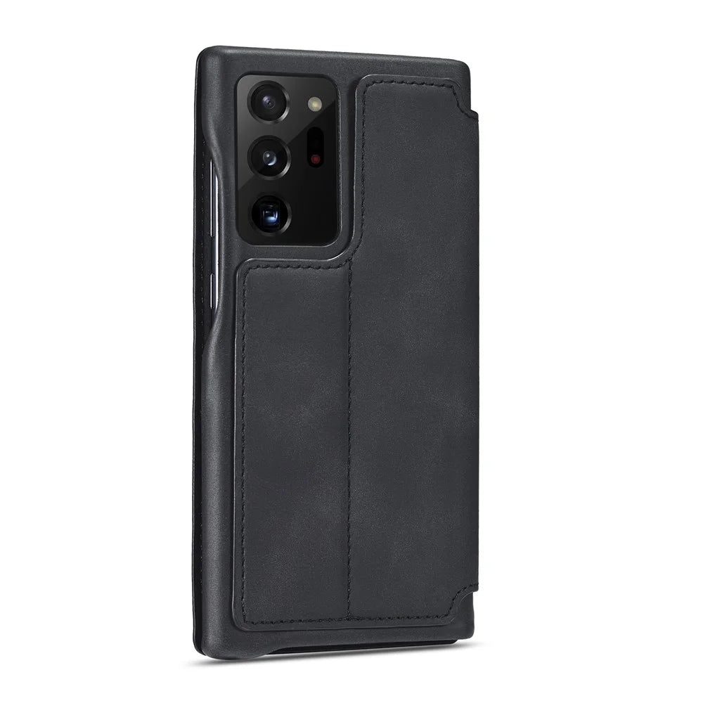 LC.IMEEKE Retro Style Leather Card Holder Case for Samsung Galaxy Note20 Ultra/Note20 Ultra 5G - Black - 3