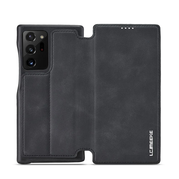 LC.IMEEKE Retro Style Leather Card Holder Case for Samsung Galaxy Note20 Ultra/Note20 Ultra 5G - Black - 5